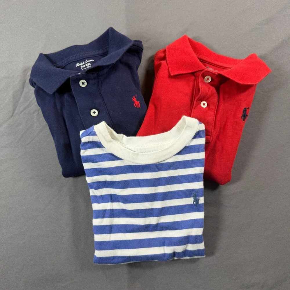 Ralph Lauren Baby Boy 18M Lot 3 Polo Shirts Striped Tee Navy Red Blue White